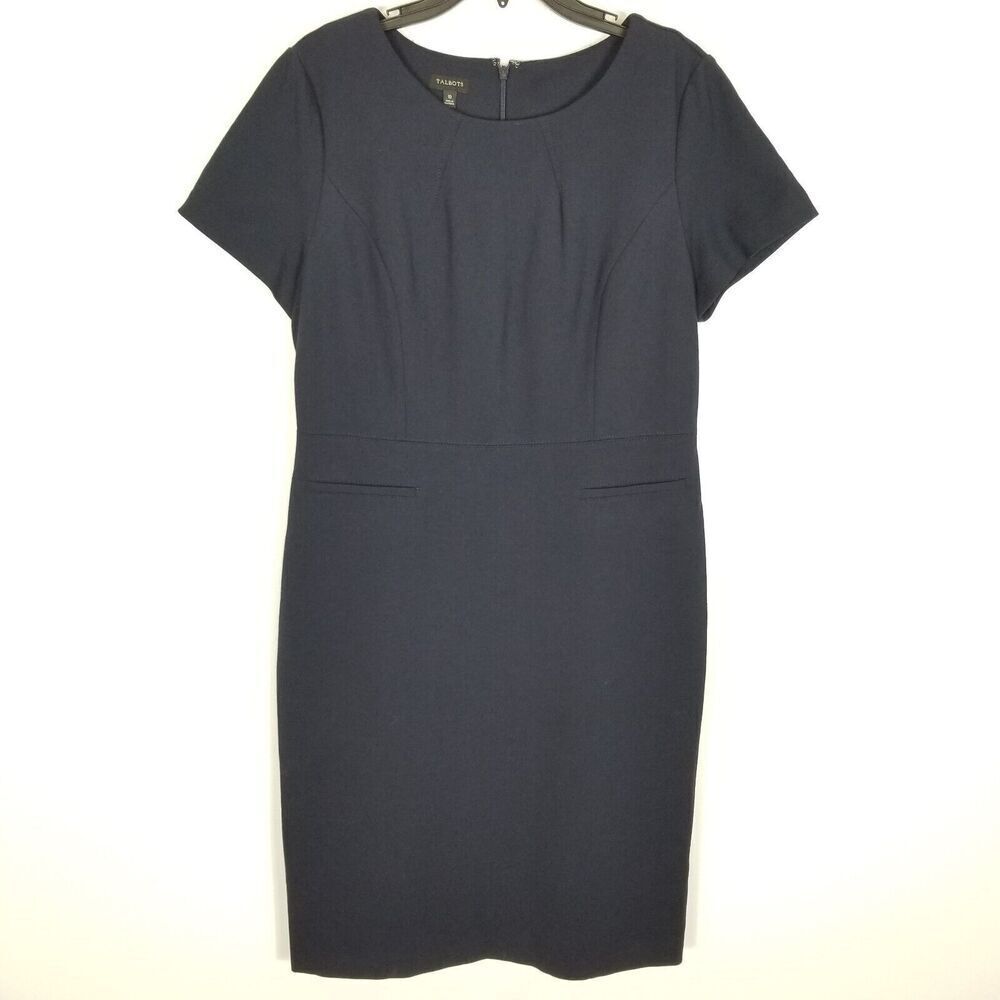 Talbots Women Knit Ponte Sheath Dress Size 10 Navy Short Sleeve‎ Office Preppy